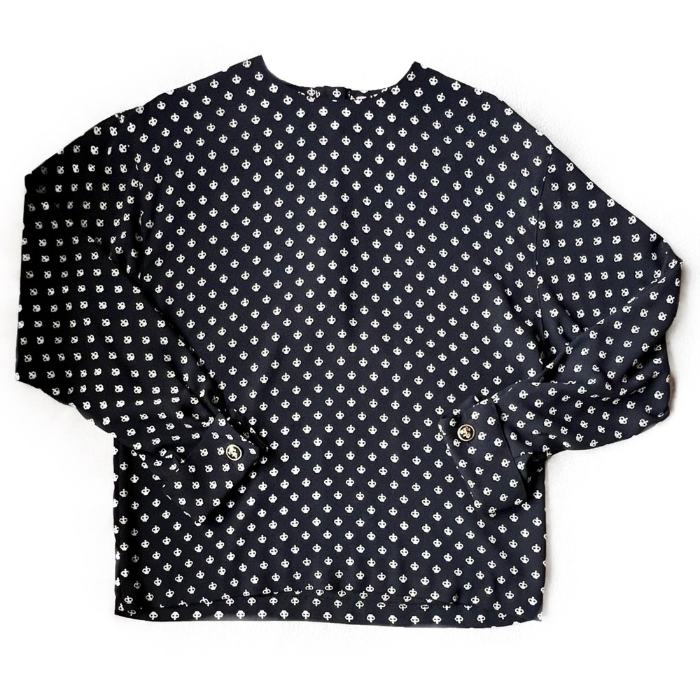 Navy Blouse, White Crown Pattern, French Cuffs, Nautical Anchor Buttons, Sz - 10